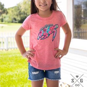 Southern Grace Girls Coral Floral Embroidered Turtle Kids Tee